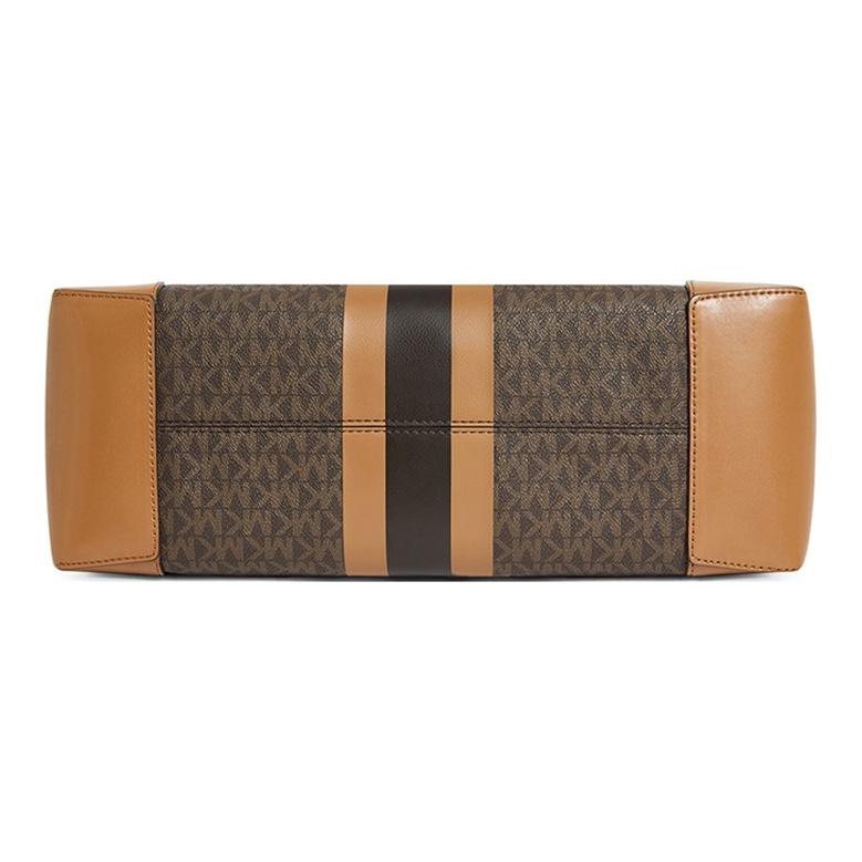 Michael Kors Eva Monogram Logo Stripe Color Block Coated Canvas Tote Bag Women Tote Apple-Brown 30T9GV0T7B-252