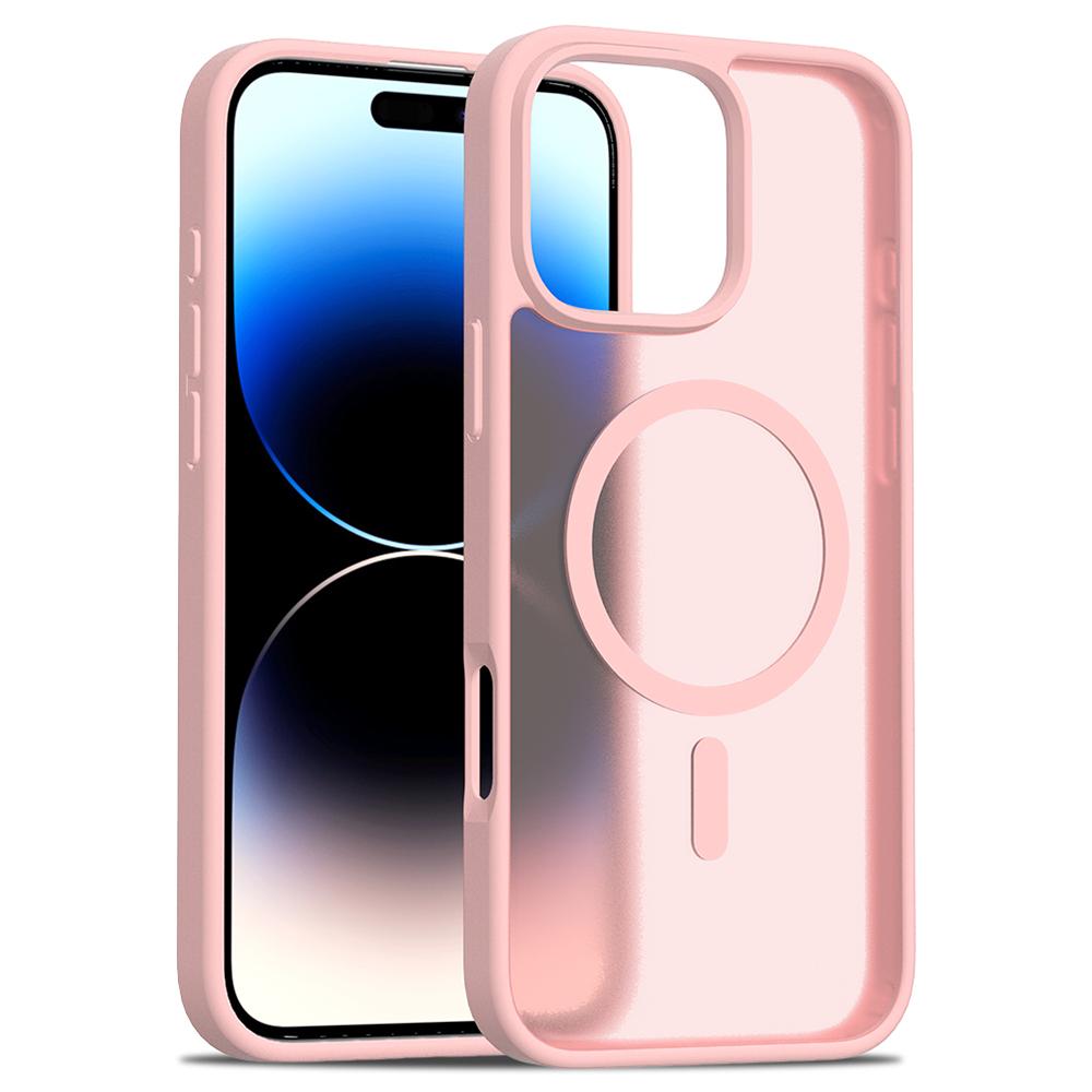 

For iPhone 16 Pro Compatible with MagSafe TPU Frame Acrylic Back Phone Cover Skin Touch Pink