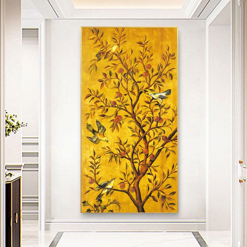 Chinese Japanese Style Tree Rich Tree Decorative Painting Birds Prints for Entrance Decor Canvas Wall Art Garden of Eden Posters