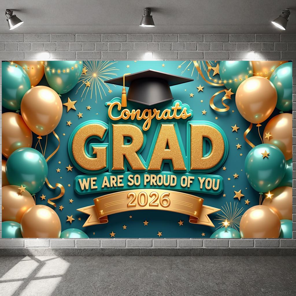 Grad Event Backdrop Graduation Cap Class Of 2026 Background Graduation Display Gold Triangle Bunting Graduation Party Banner