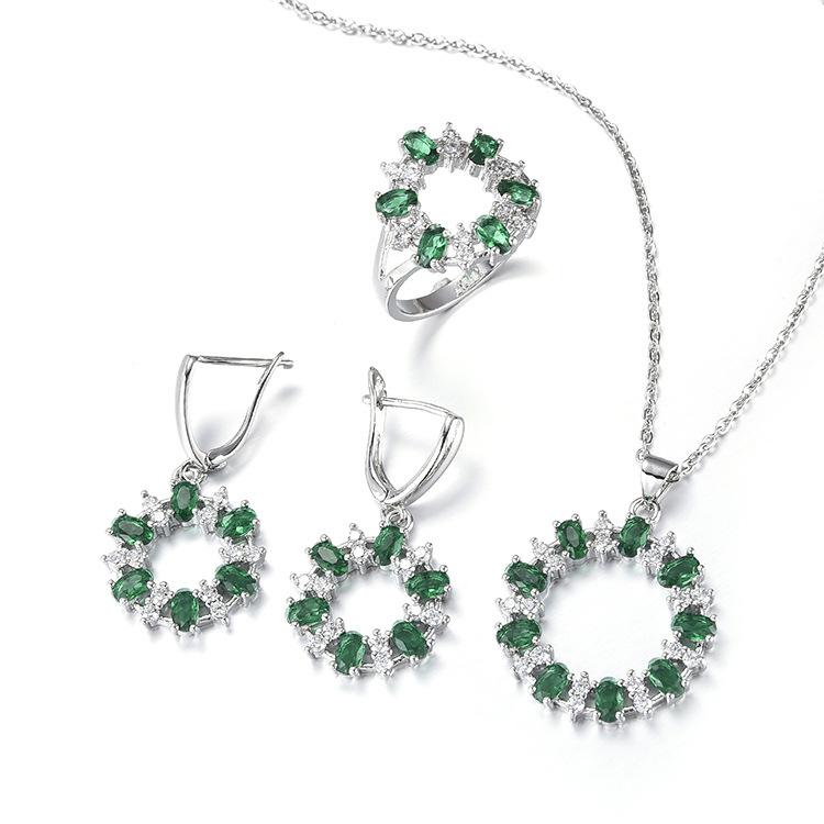 

Простой круглый комплект модных украшений, ожерелье из кольца с цирконием, серьги, комплект из трех колец, многоцветный. Size 10 ring set зелёный