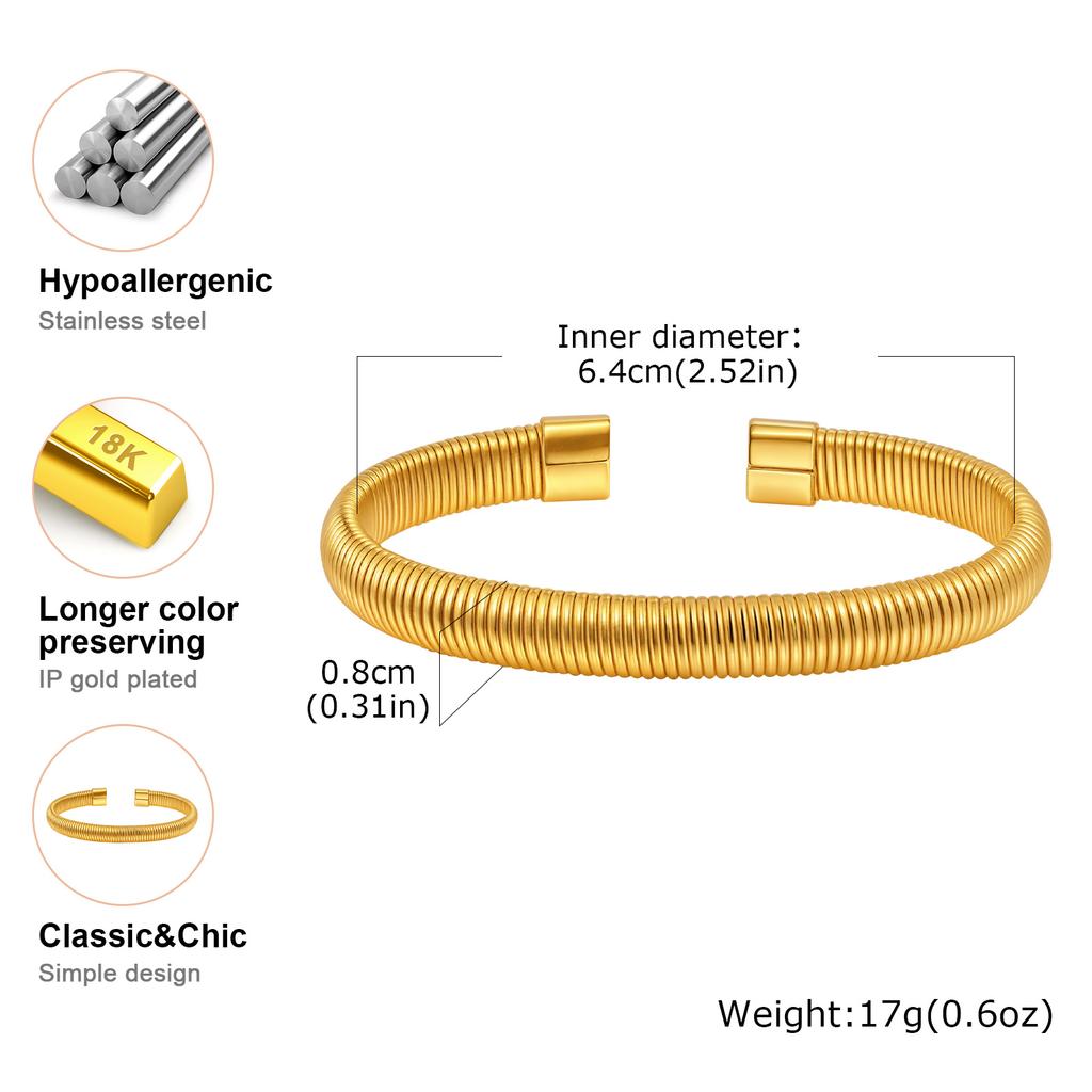 Stainless Steel Elastic Opening Bracelet for Women,Gold Color Waterproof Stripe Bangle Bracelets,Classic Jewelry Gifts