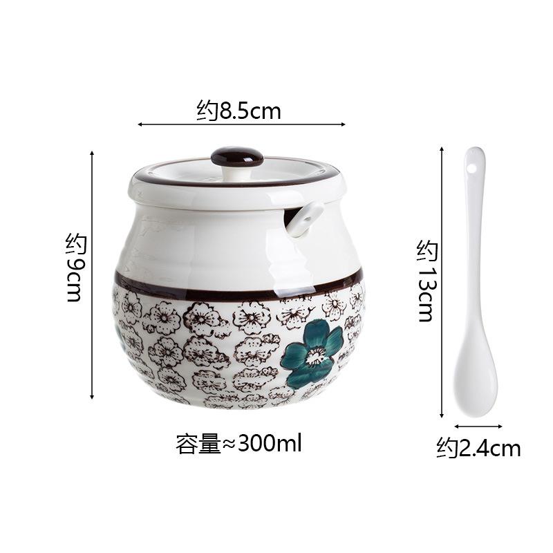 Kitchen Ceramic Oil Tank Household High-temperature Resistant Chili Oil Tank with Lid Spoon Kitchen Spice Jar Seasoning Can