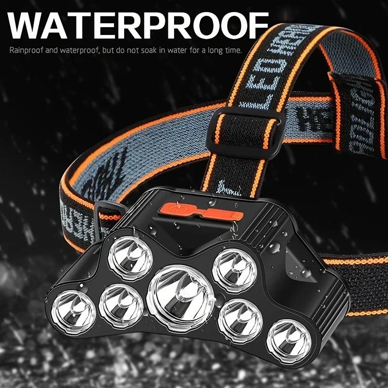 7LED Powerful LED Headlamp USB Rechargeable 4 Modes Waterproof Adjustable Head Lamp Flashlight For Camping Emergency Headlights