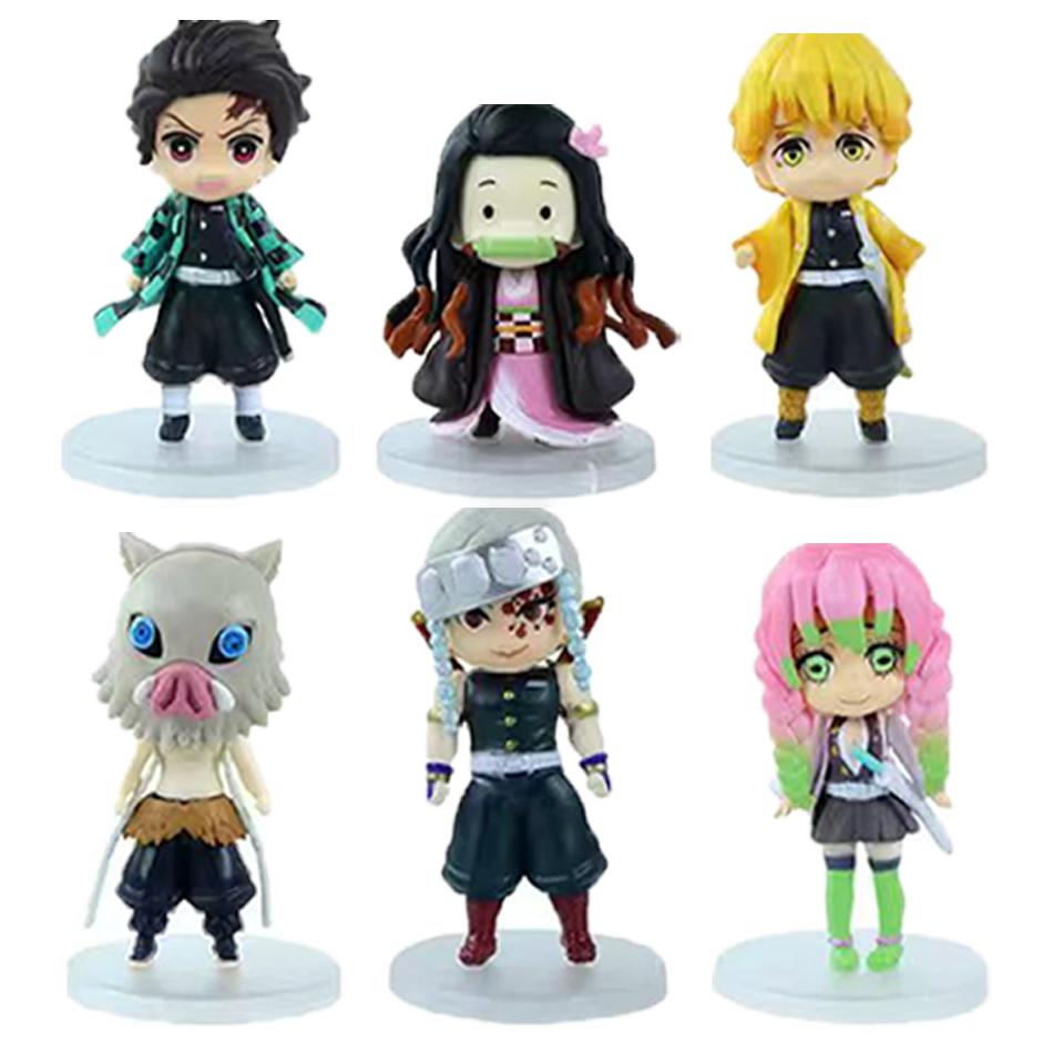 6pcs Anime Demon Slayer Figure Nezuko Tanjirou Zenitsu Inosuke Kyoujurou Giyuu Kawaii Qposket Figural PVC Model Toy Collect