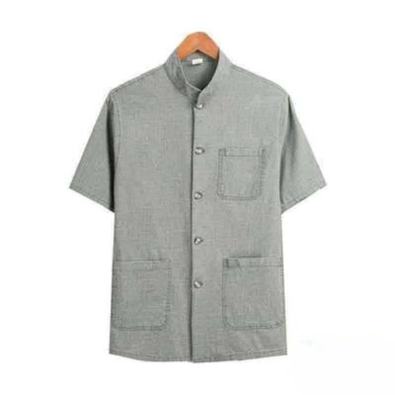 Lněné tričko s krátkým rukávem Pánské pro střední věk Starší Léto S polovičním rukávem Kardigan Bavlněné lněné tričko