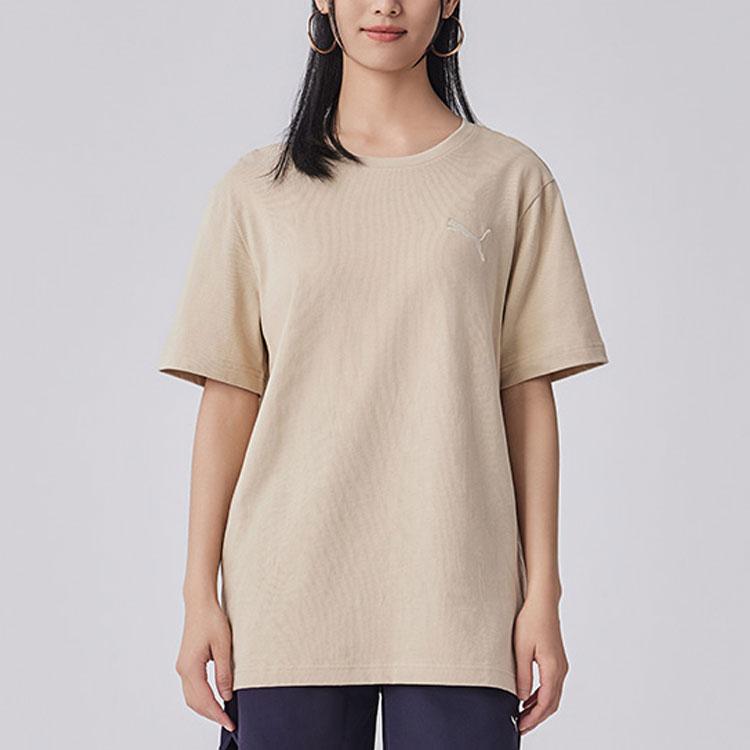Puma Logo Round Neck Pullover Comfortable Breathable Embroidered Casual Sports Short Sleeve T-Shirt Unisex T-Shirt Roasted-Almond 683479-09