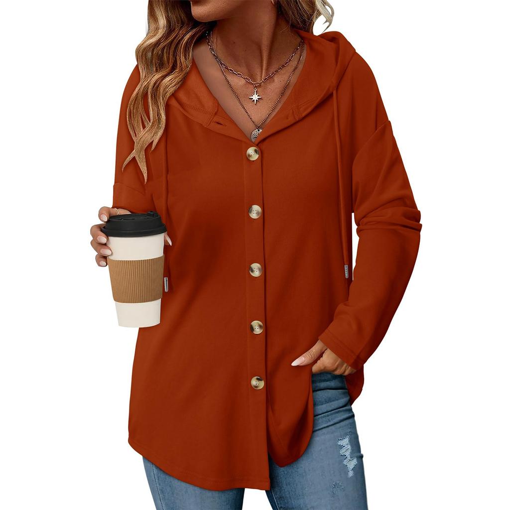 Women's Fashion Casual Raglan Long-Sleeve Drawstring Coat, Vintage Buttoned Hooded Coat