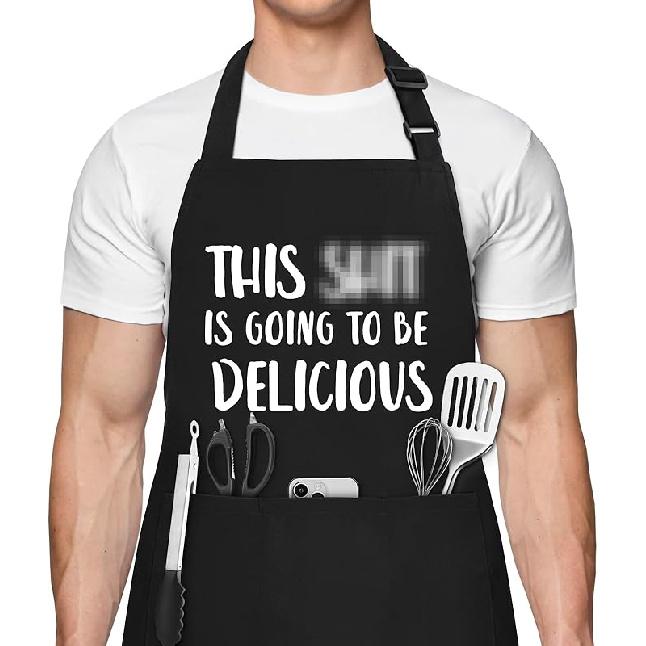 Funny Aprons for Men, Mr. Good Lookin’ Is Cookin’ Chef Apron with 3 Pockets, Adjustable Neck Strap and Long Waist Ties, Perfect for Kitchen