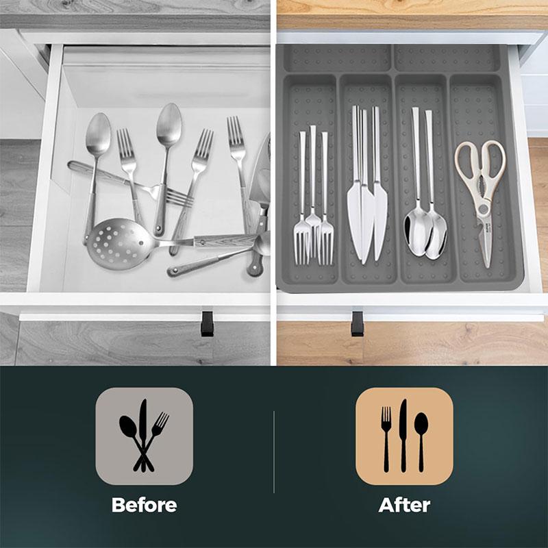 Large Silicone Silverware Drawer Organizer Non-Slip Utensil Holder for Kitchen Drawers Durable Cutlery Tray Easy To Clean