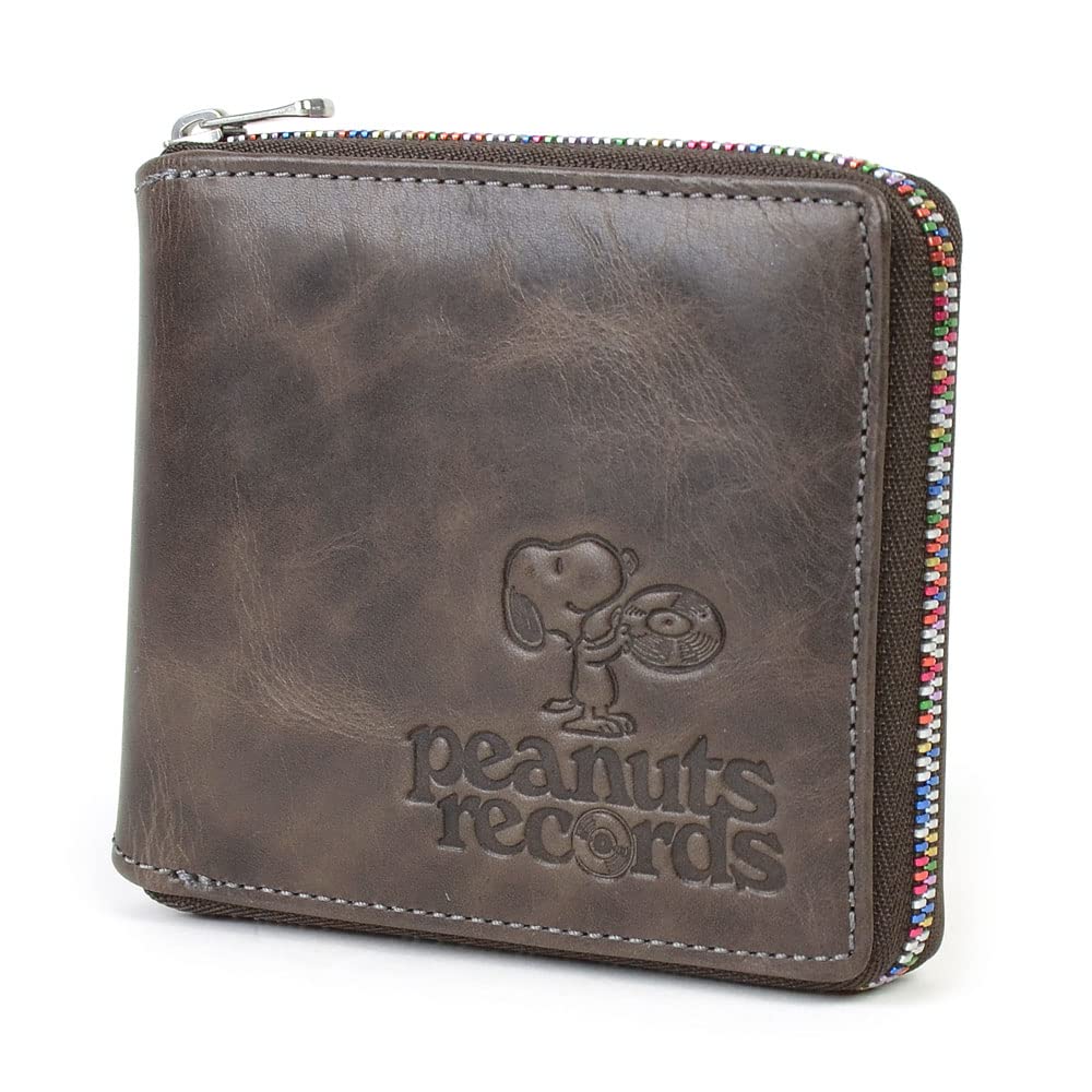 

RECORDS Wallet Bifold Bifold Wallet Compact Round Zipper Genuine Leather Vintage Cowhide Gray [Peanuts] Men s Women s No.73380 pnt-73380-gray сірий колір