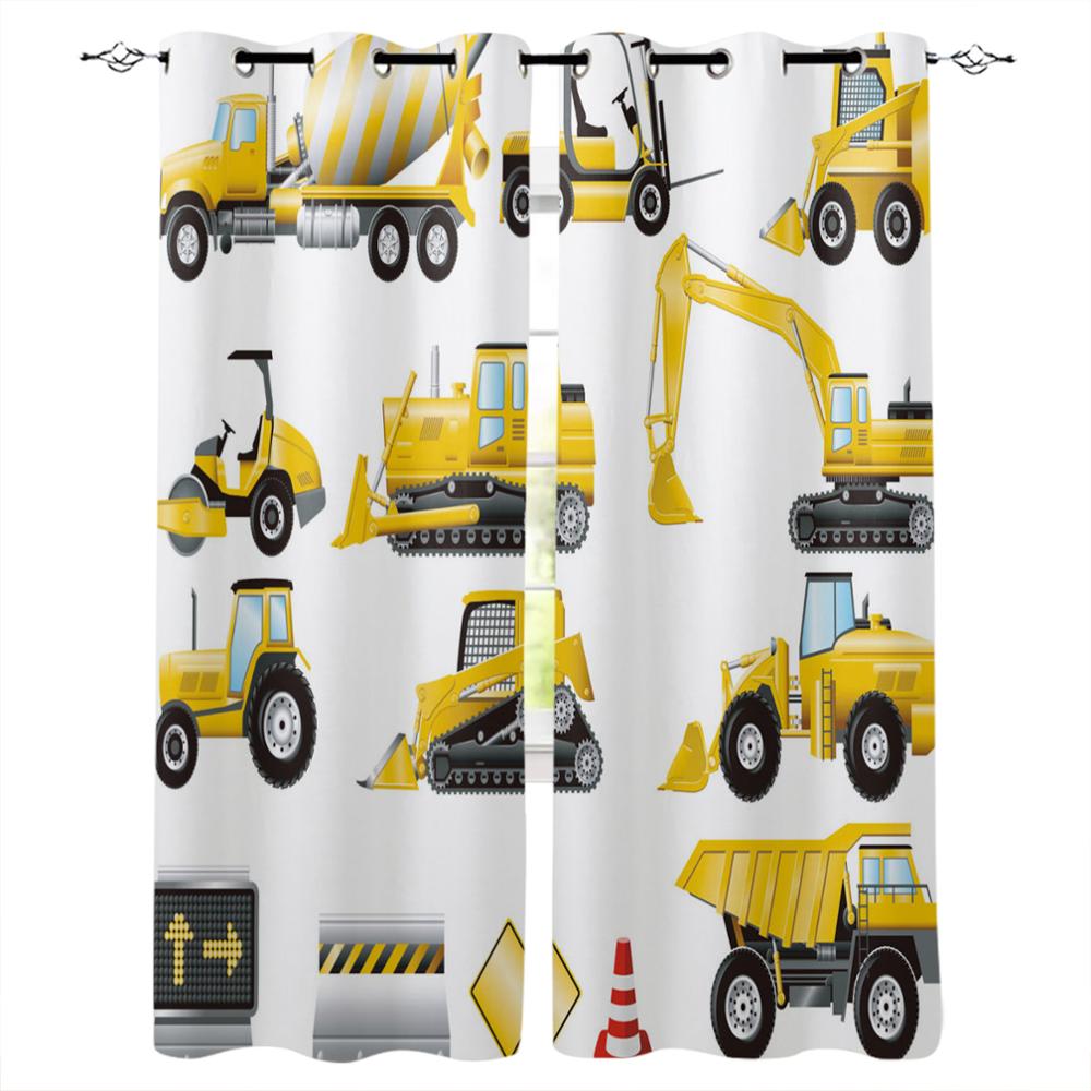 Желтый экскаватор Механическая машина Роскошные шторы для дома Товары для дома Гостиная — фото 11