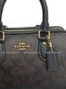 Coach Brown Signature Canvas Mini Rowan Duffle Bag with Leather Trim & Gold Hardware for Daily Use