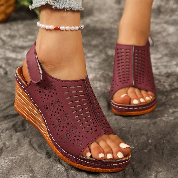 Large Size Wedge Sandals Women's Summer New Hollow Velcro Sandals