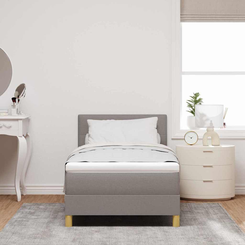 LED Box Spring Bed with Headboard Taupe 90 x 190 cm Fabric