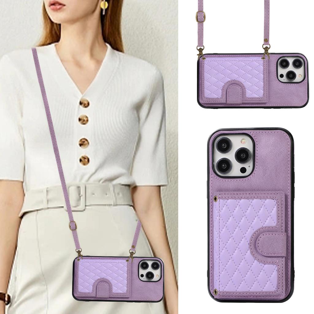 Applicable to iphone16 rhombus messenger card bag, mobile phone case, Samsung S25 wallet, mobile phone case, women's back strap case A56.