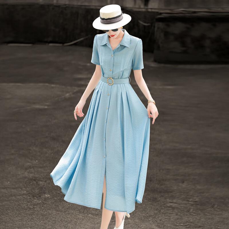 Women s Elegant Lyocell Blend Belted Midi Shirt Dress 2XL