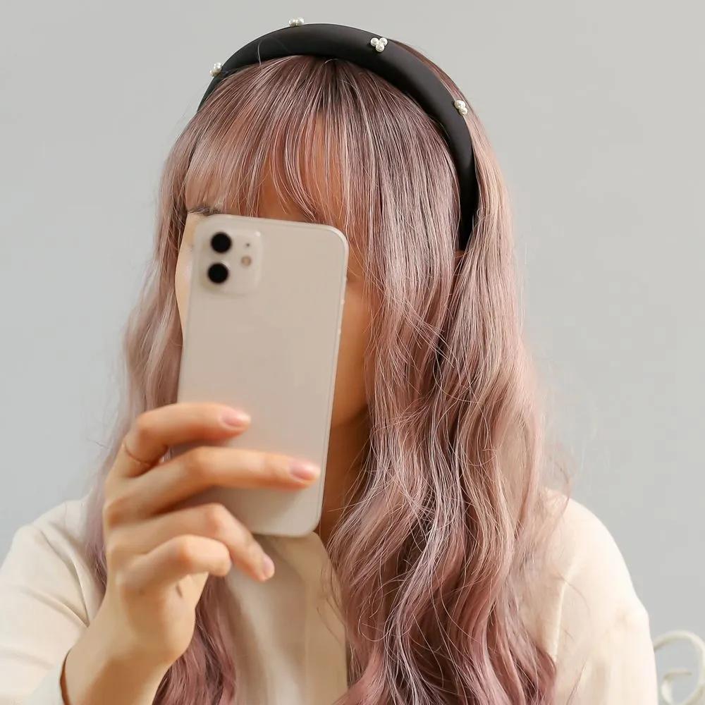 Thick Headband Daily Headband Angel Shushu Satin Pearl Volume Hairband Black Vidastory