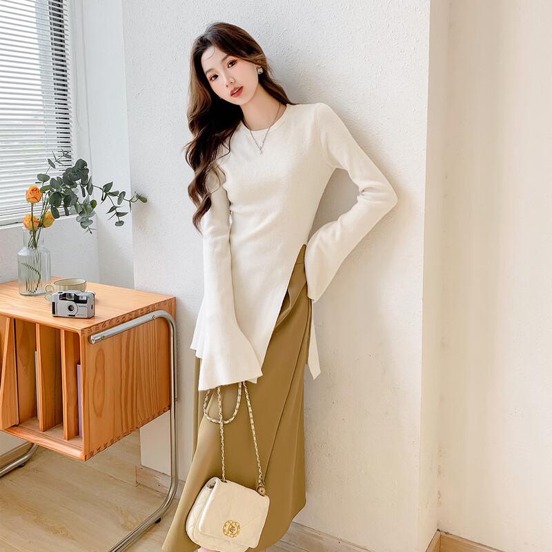 Mokaana Women's Fall Flare Sleeve Split Hem Knit Sweater MKNJD4045
