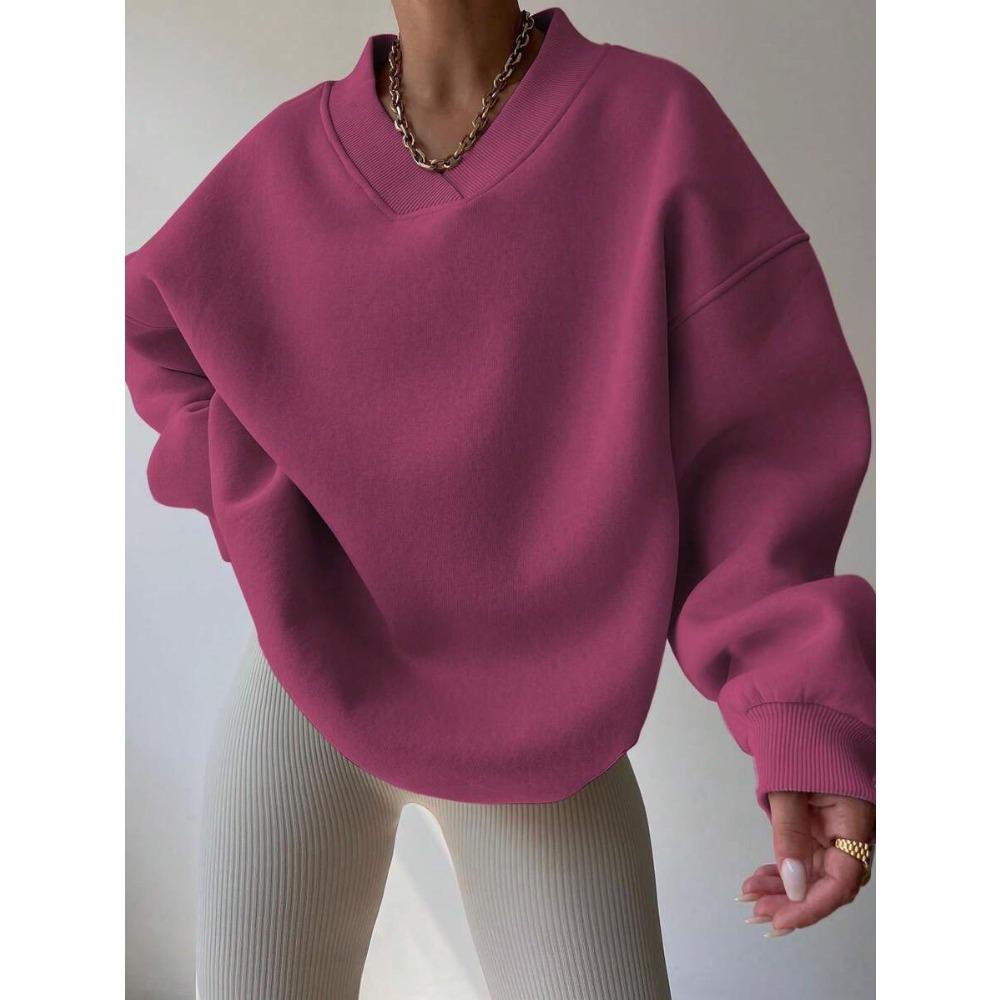 Elegant Fleece Top Women Pullover Regular Crew Neck Loose Fit Sweatshirt Casual Velvet Hoodie
