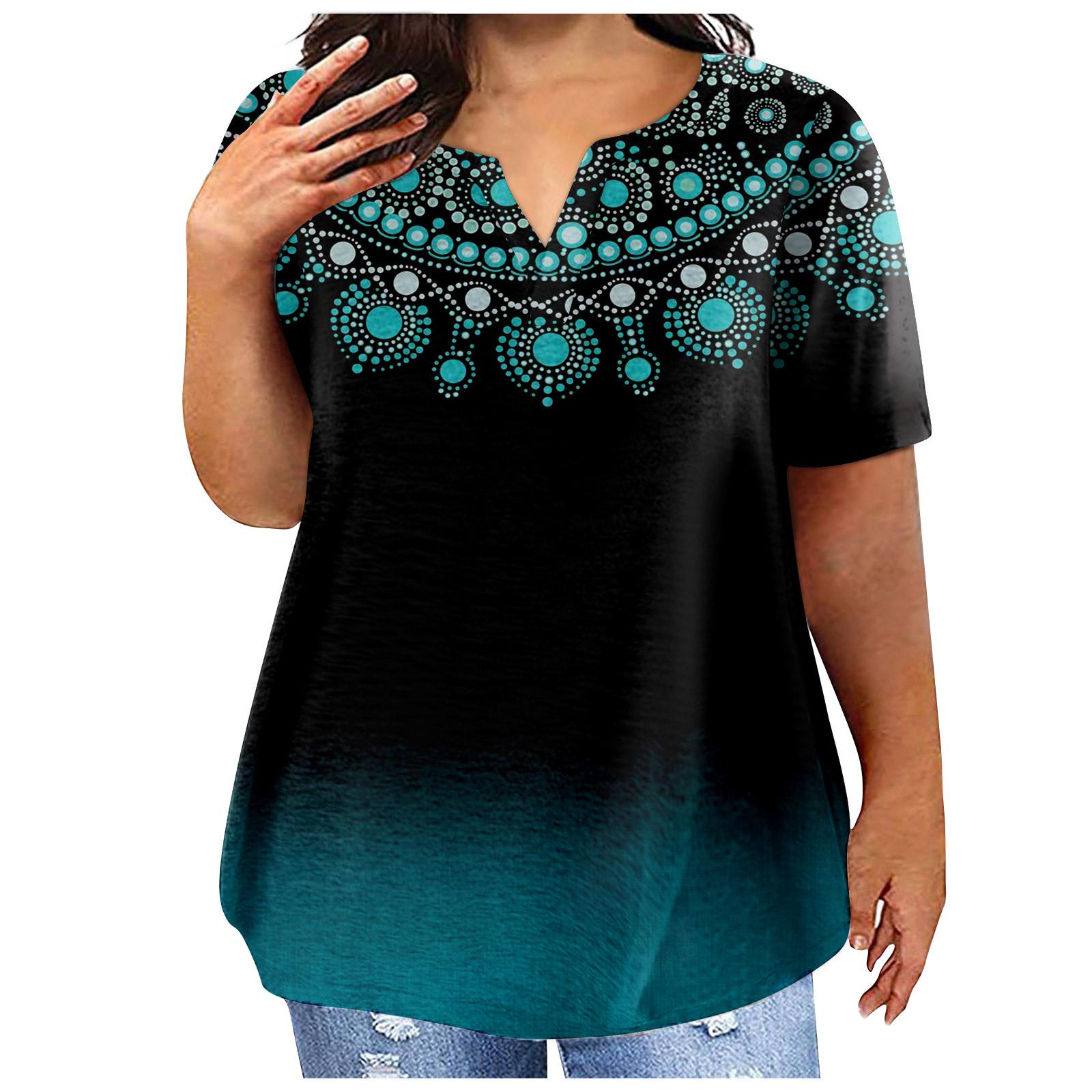 

Модная женская повседневная футболка больших размеров с коротким рукавом и круглым вырезом с градиентным принтом и карманами XXXXL циан