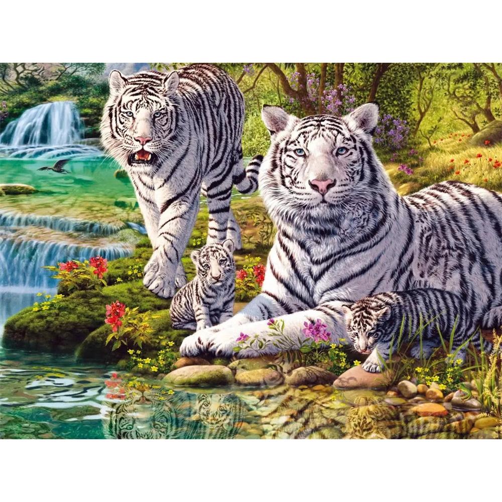 5D DIY Diamond Painting Forest Scenery and Animals Tiger Mosaic Rhinestone Embroidery Full Round Diamond Cross Stitch Home Gift