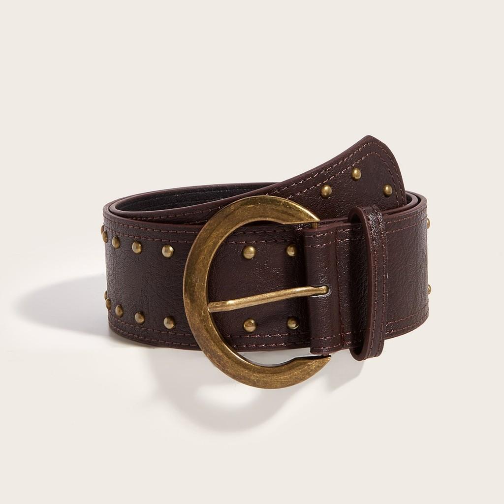 Rivet Leather Punkinspired Belt With Double Row Stitching Urban Style Outfits