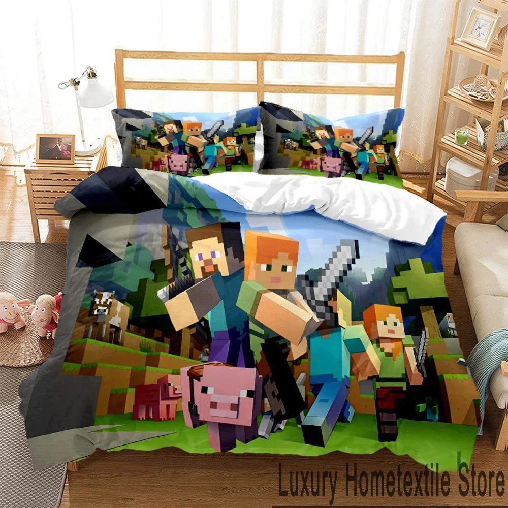 Mine Sandbox Games craft Duvet Cover Cartoon Bedding sets Soft Quilt Cover Pillowcases for Teens Kids Single/Double/Queen/King