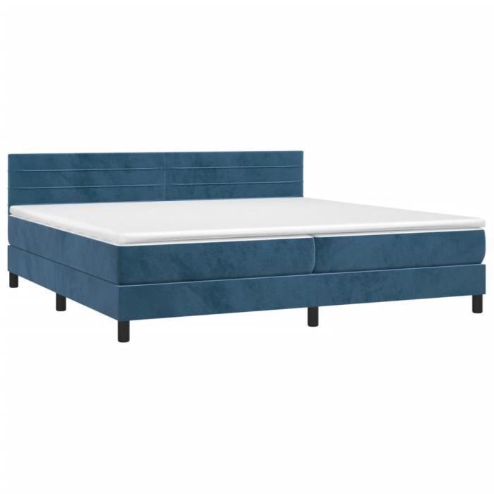 3141387 vidaXL Lit à sommier tapissier et matelas Bleu foncé 200x200cm Velours