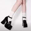 Dampumps Mary Jane Lolita-skor Gotiska Chunky Högklackade Platåskor Kvinnliga Snörskor Cosplay Harajuku Svarta Skor