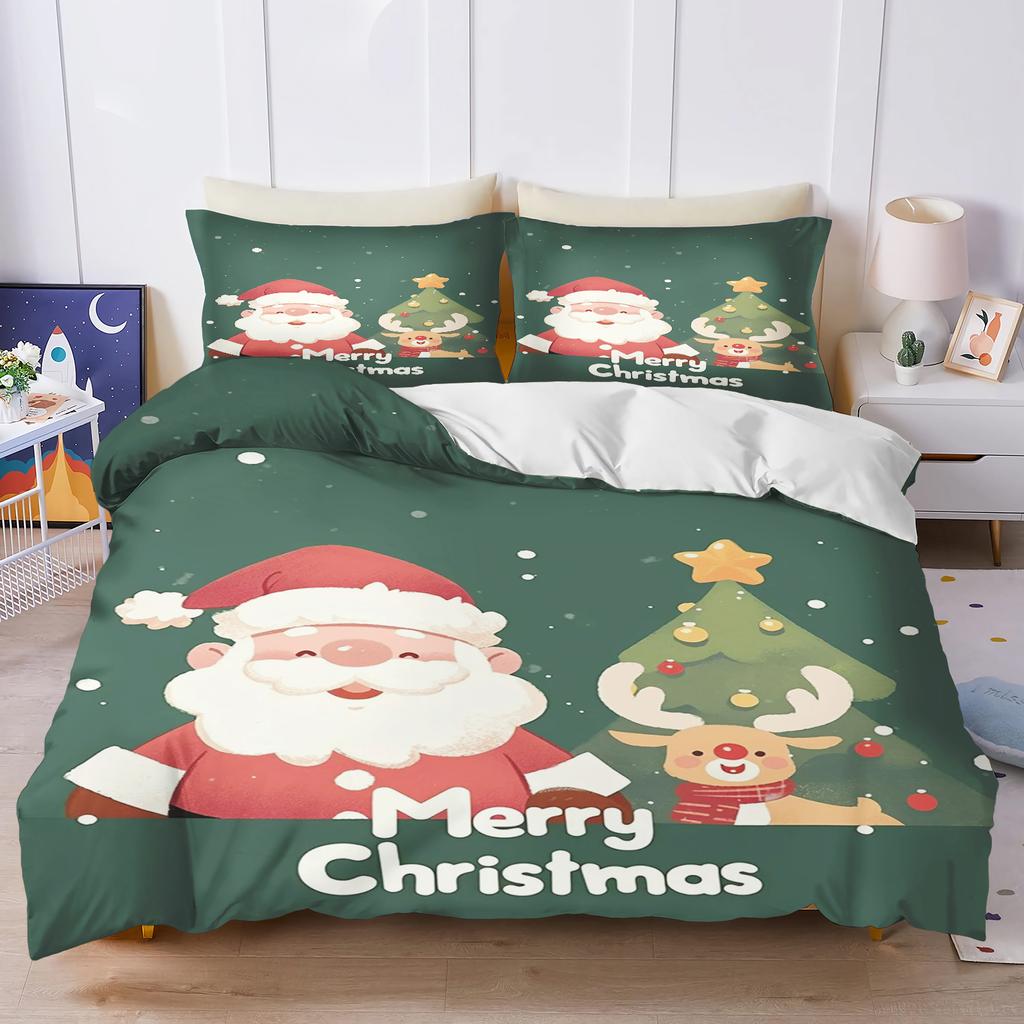 Gingerbread Man Santa Claus  Christmas Tree Reindeer Anime Printed Bedding Set Duvet Cover Queen Cotton Cute Cartoon Quilt Cover