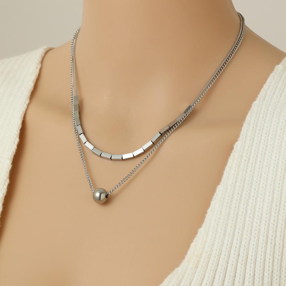 Trendy 2024 Geometric Shaped Titanium Steel Layered Necklace For Men And Women