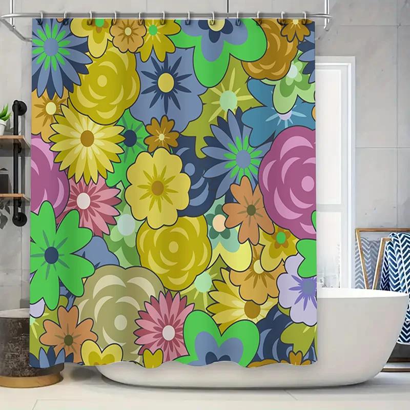 

Vibrant Floral Shower Curtain Multicolor Bath Decor With Hooks For Home Bathroom Accessories W60H190(CM)-1 Pcs