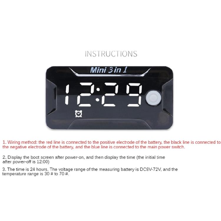 Digital Car Motorcycle Thermometer Voltmeter 3 In 1 Electronic Clock LED Watch