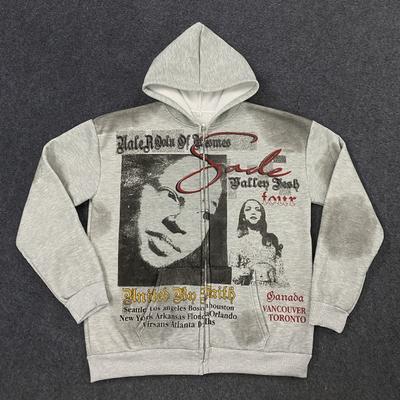 Y2K Punk Hip-hop Autumn/winter Street Print Cardigan Casual Personalized Sports Zipper Hooded Sweatshirt