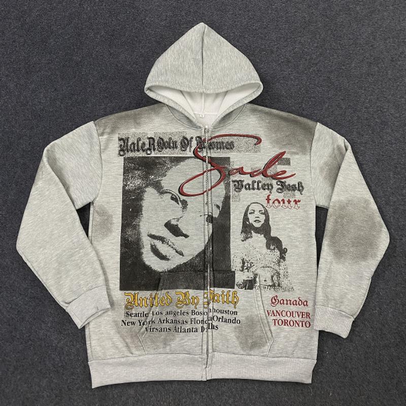 Кардиган в стиле Y2K панк хип-хоп осенне-зимний уличный с принтом повседневный персонализированный спортивный свитшот с капюшоном на молнии XL чёрный