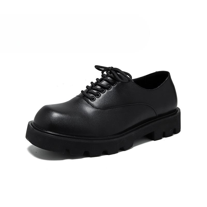 Square Head Leather Shoes Men'S Korean Niche Ins Leather Shoes Men'S Tide British Leisure Will Drop Height Derby Shoes 5665-R
