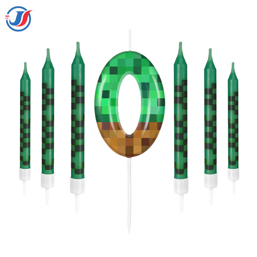 7 Peças Topper de Velas de Aniversário de Bolo de Mineiro de Pixel para Festa com Tema de Pixel, Festa de Aniversário, Suprimentos para Festa de Videogame para Meninos Meninas