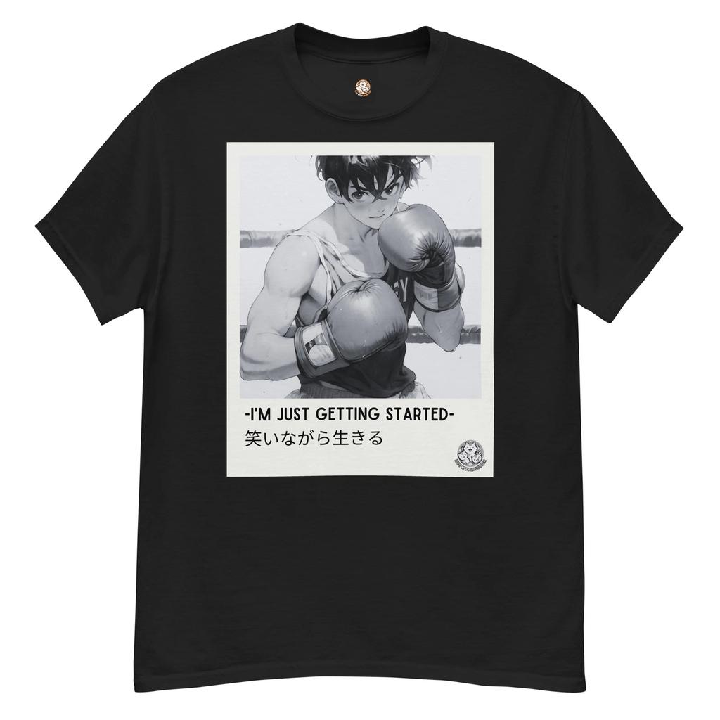 Live With Laughter Novelty Graphic Anime T-Shirt - Just Getting Started (Black)