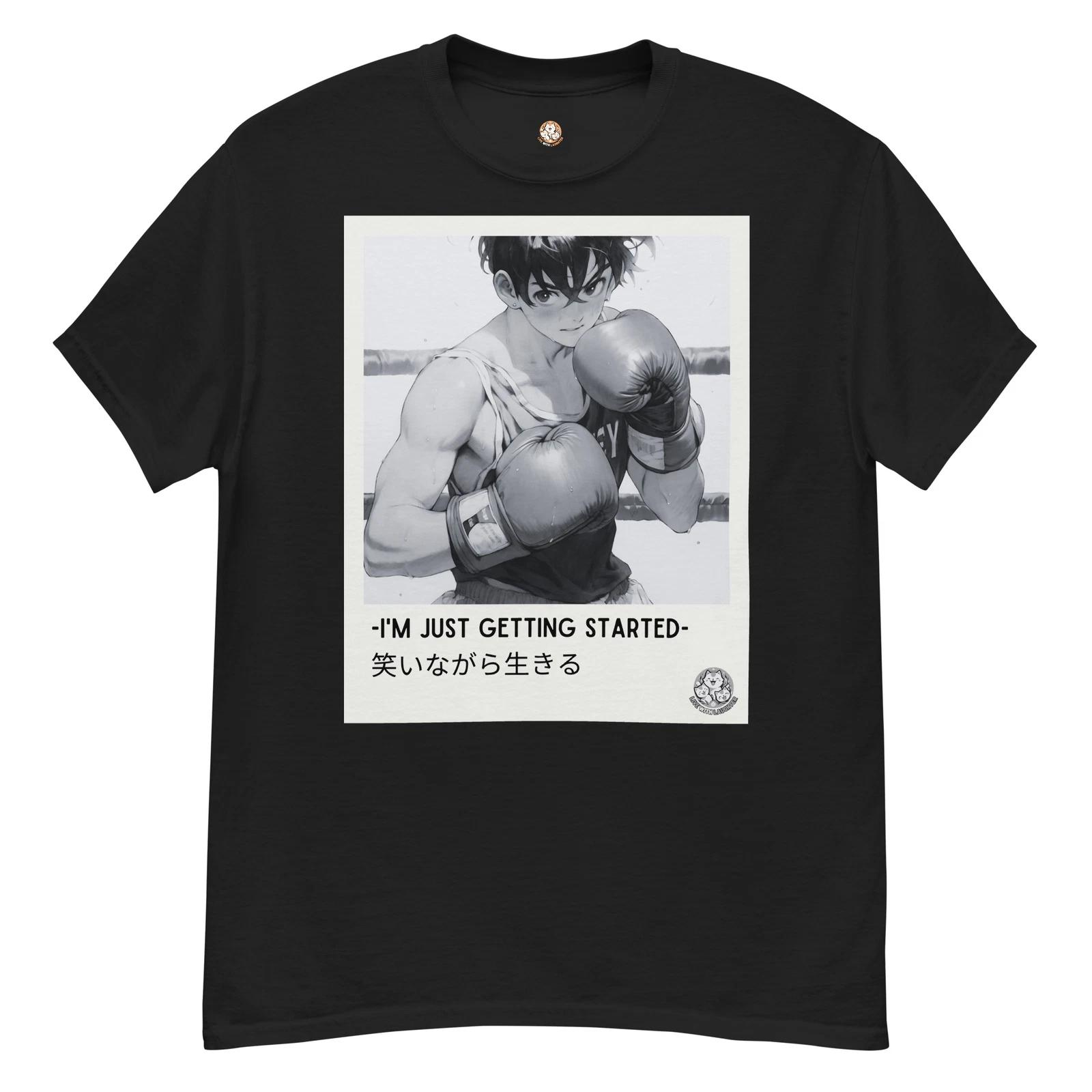 Live With Laughter Novelty Graphic Anime T-Shirt - Just Getting Started (Black) 4XL