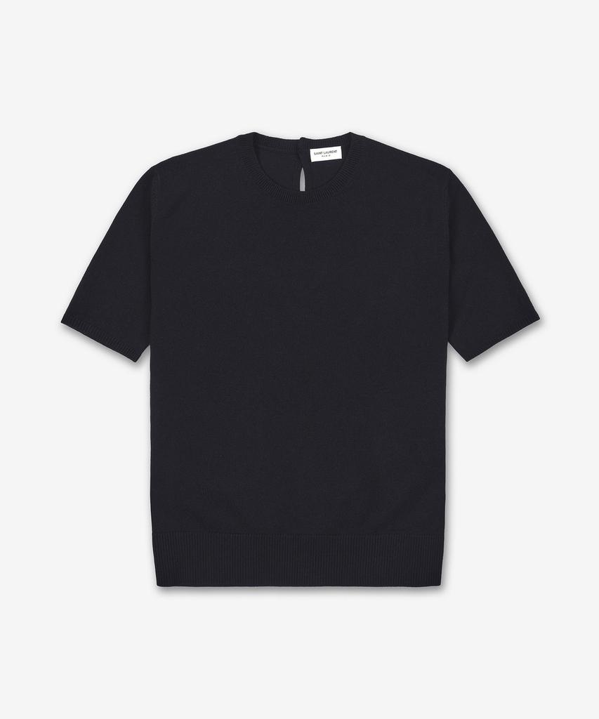 SAINT LAURENT Wool Crew Neck Short Sleeve Knit - Black / 800574Y76Iy1000