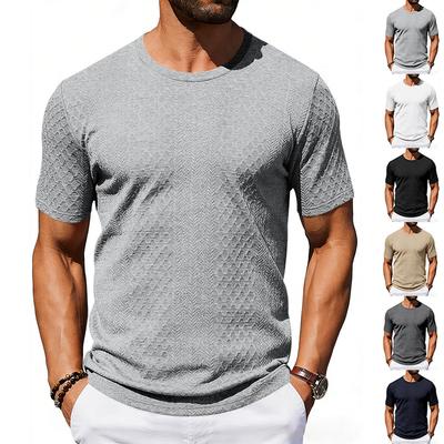 Tiktok Summer Men'S Jacquard Texture T-Shirt Casual Loose Solid Color Round Neck Short Sleeve