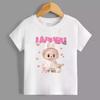 2025 New Children's T-shirt Wearing Princess Skirt LABUBU Printed Round Neck Short Sleeved Casual Girl's Top