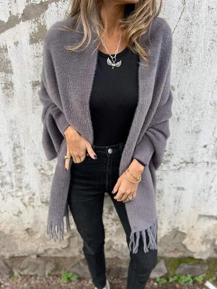 2025 Women's Imitation Mink Velvet Tassel Shawl Cloak - Solid Color, Thickened & Warm