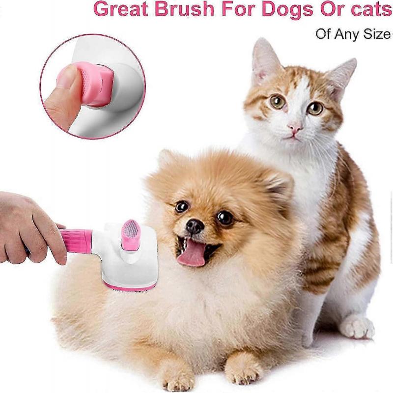 LINJOU Dog Brush Cat Brush Grooming Comb,Cleaning Button for Cat Dog Shedding Tools(Pink)
