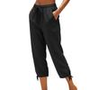 Women Drawstring Waist Cropped Pants with Adjustable Hem and Side Pockets Loose Fit Lightweight Casual Trousers