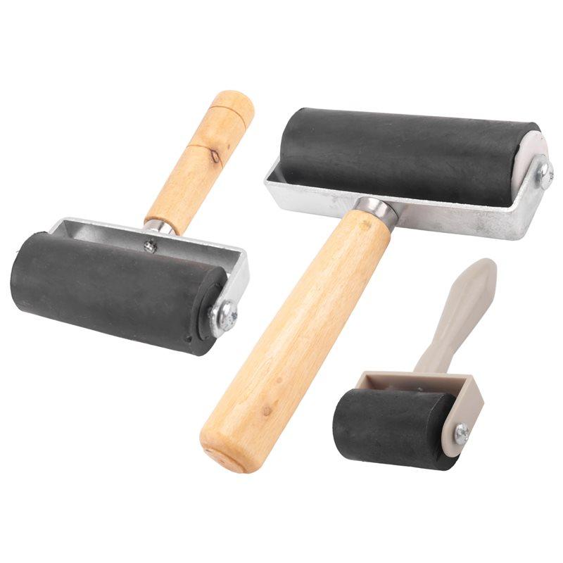ABWR-3 Pack Rubber-Roller Brayer Rollers 1.4/2.4/4 Inch Art Craft Roller For Printmaking,Ink,Wallpapers Stamping Gluing Tools