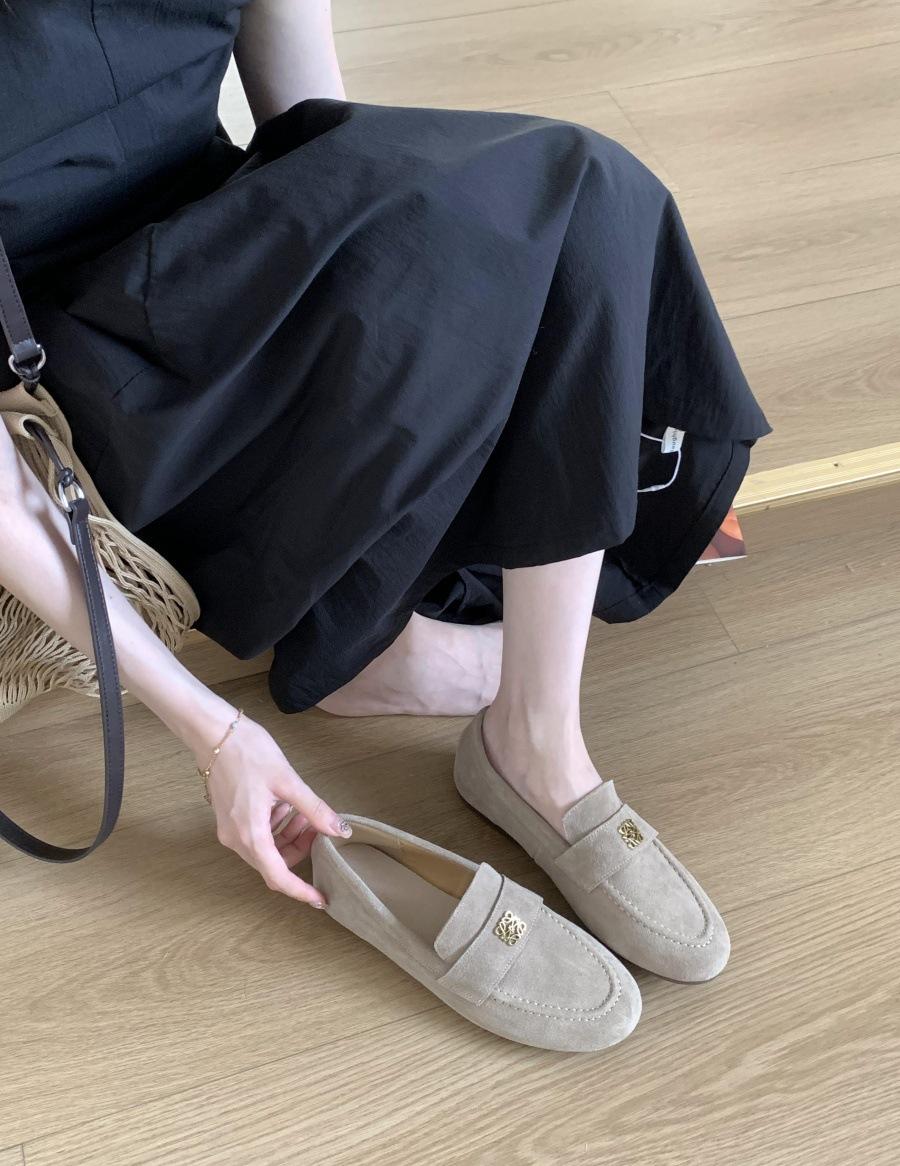 

Leather version~ retro round head loafers for women lazy people, one pedal, versatile soft sole thick heel single shoes, medium heel small leathe 39 серый