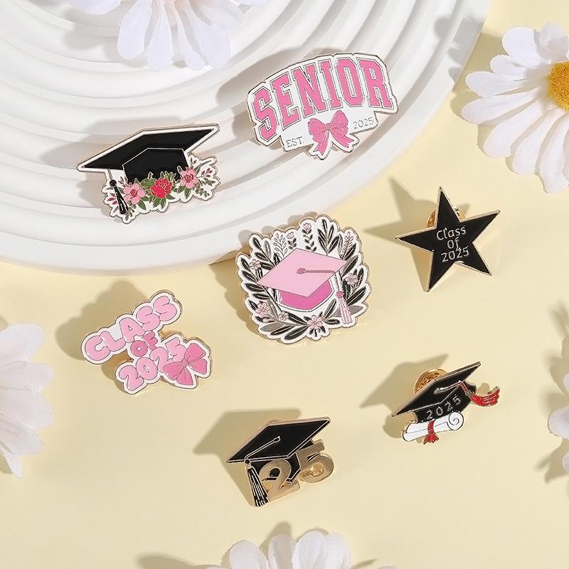 Graduation Season Enamel Pin Flower Bachelor's Hat Trencher Cap Brooches Lapel Badge Jewelry Souvenir Gifts For Students Friends