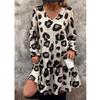 Spring & Fall New Arrival Fashion Wind Cross-Border Fashion V-neck Leopard Print Print Loose Lotus Leaf Long Sleeves Dress Female Dress